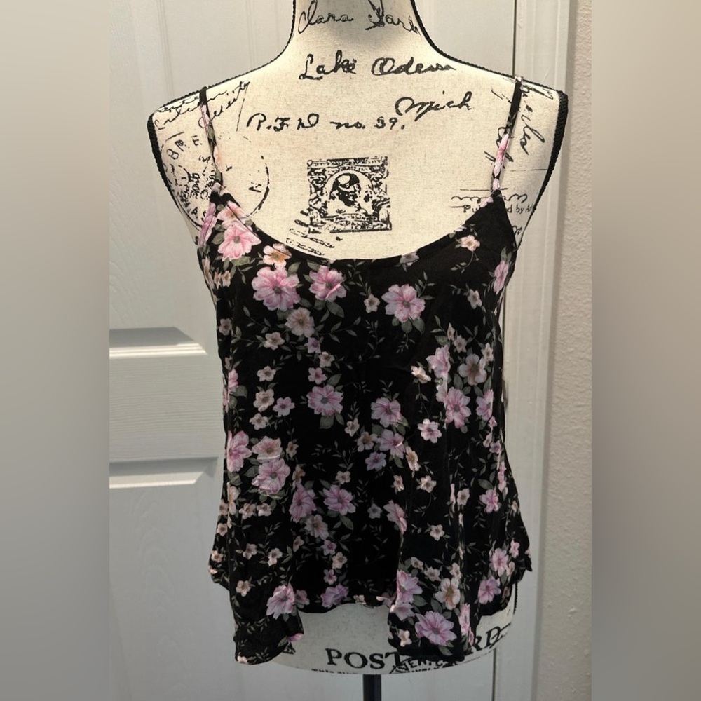 American Eagle Outfitters Black Spaghetti Strap Cami with Pink Floral Print